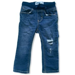 Unisex Karate Rib-Knit Waist Distressed Jeans